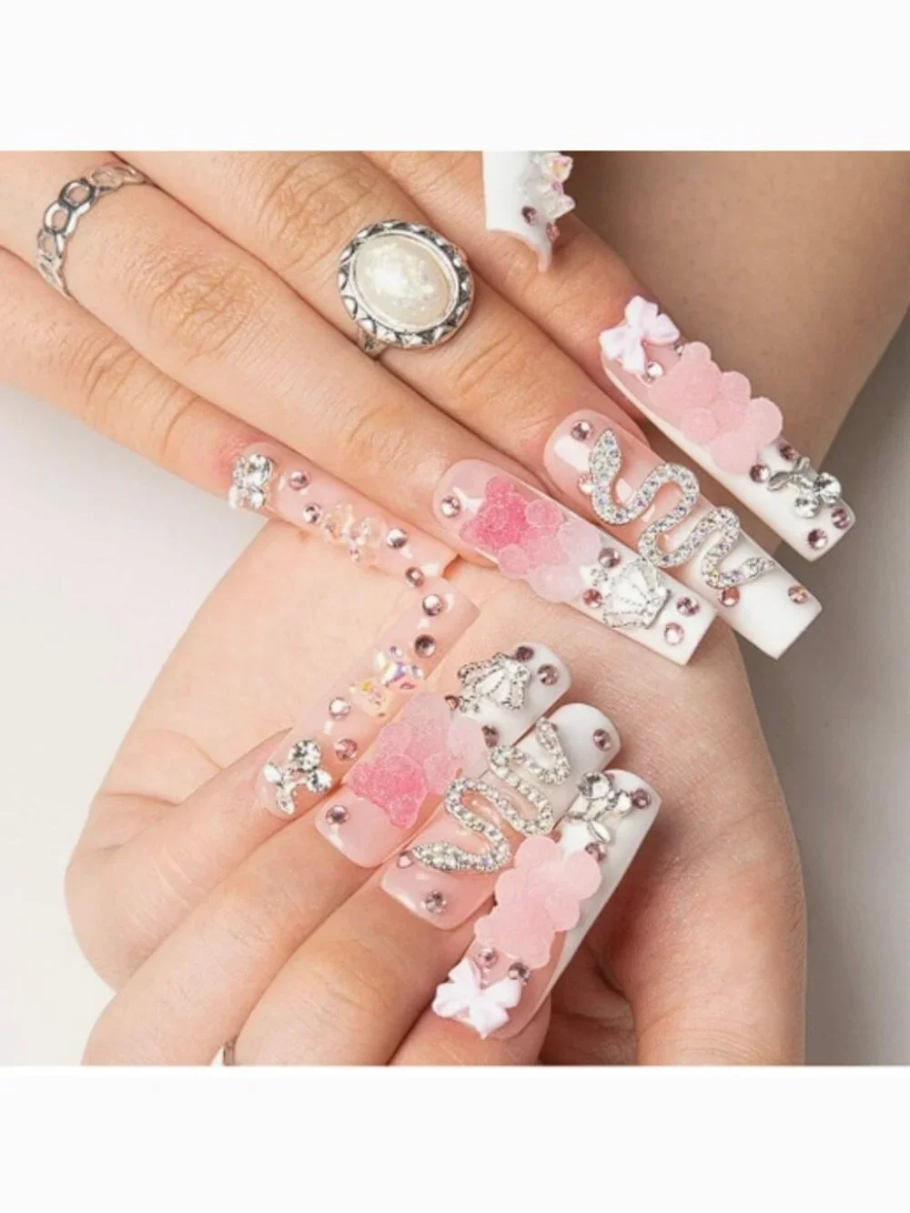 LovFul Press on Nails Marshmallo Gummy Bear Square Lux Diamond Nails in Box
